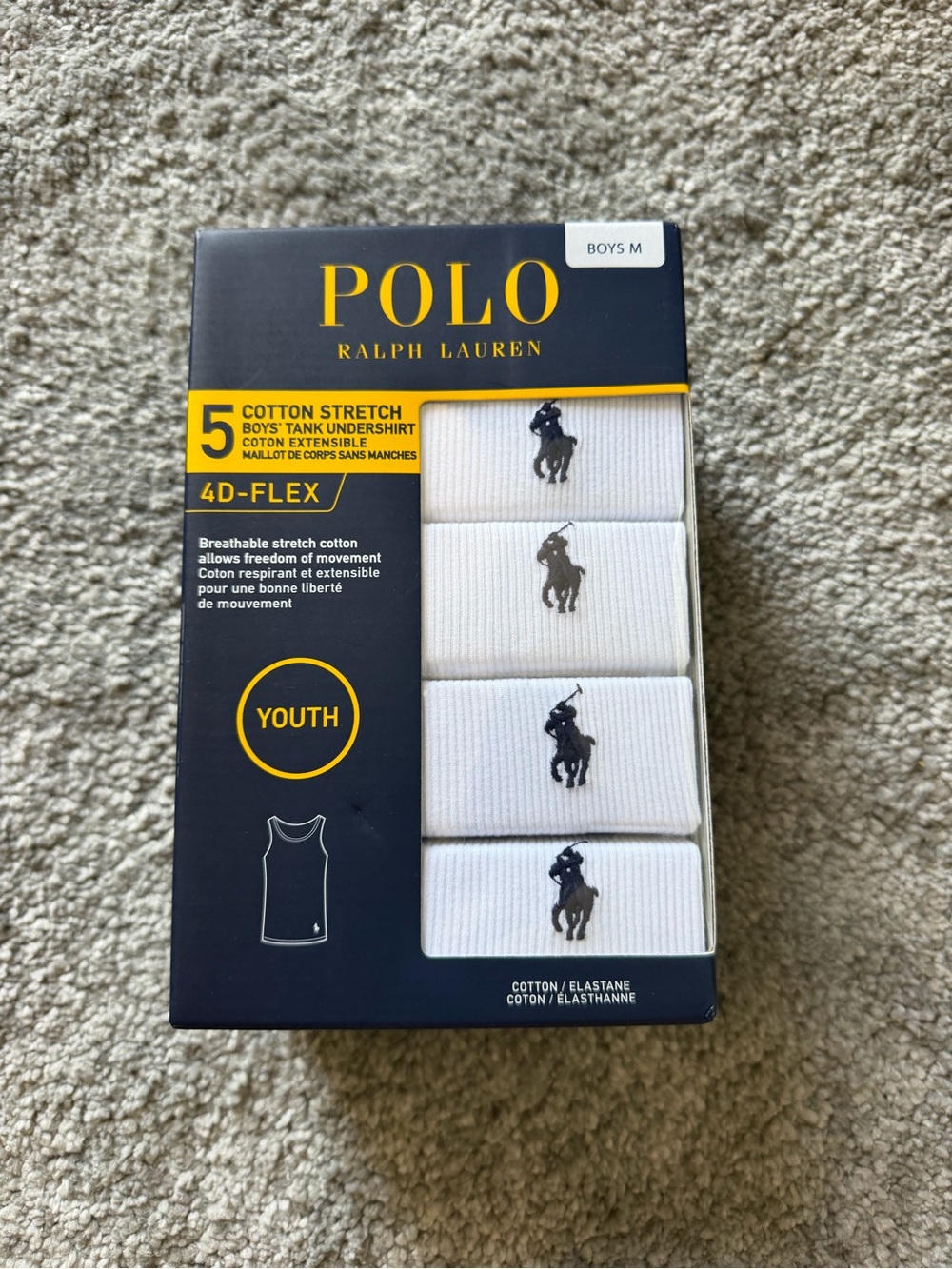 Polo by Ralph Lauren Boys' White Cotton Stretch Tank Undershirts - 5 Pack